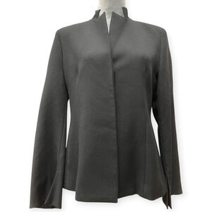 Carla Zampatti High Stand Up Collar Wool Blend Structured Blazer Black Size 10